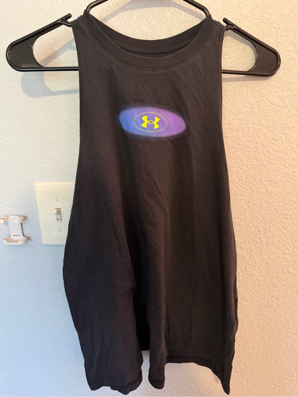 Under Armour Black Tank with Purple/Blue Logo - Size Medium